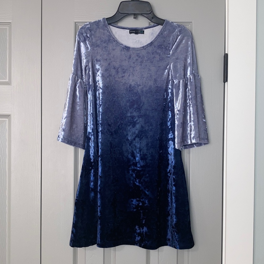 My Michelle Girls Velvet Dress in Blue - 12